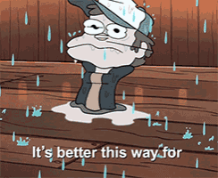 a cartoon character is standing in the rain with the words " it 's better this way for "