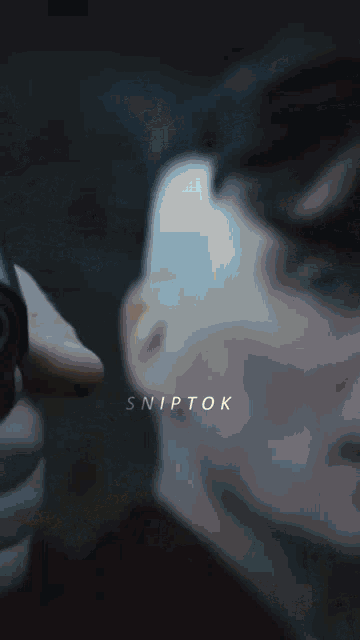 a close up of a woman 's face with the name sniptok written on the bottom