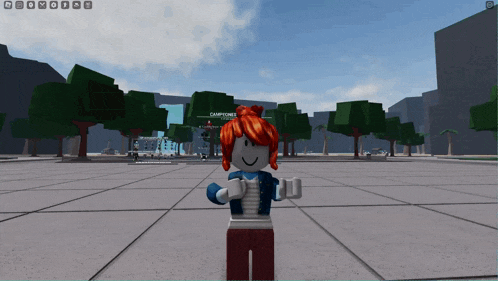 a screenshot of a video game shows a girl with red hair standing in front of trees