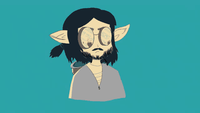 a cartoon drawing of a man with a beard and glasses