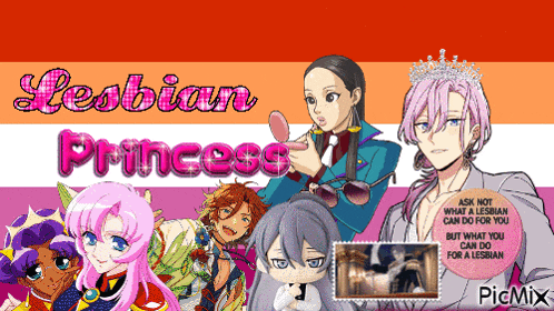 a group of anime characters with the words lesbian princess on the top