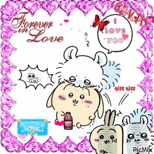 a cartoon of a dog saying i love you and kiss kiss