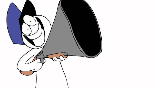 a cartoon of a man holding a megaphone with a yellow flame coming out of it
