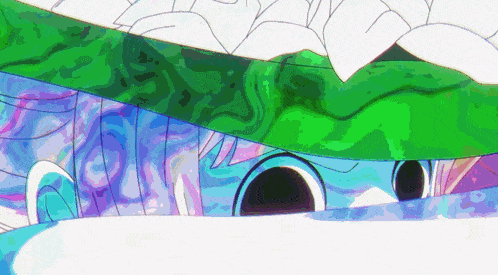 a colorful painting of a person with a green hat