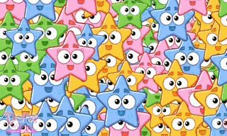 a bunch of cartoon stars with big eyes and smiles