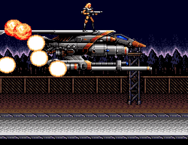 a video game scene with a soldier standing on top of a rocket