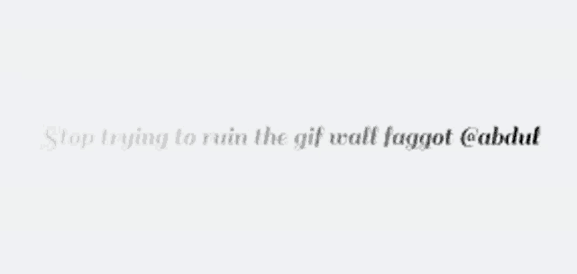 a white background with the words `` stop trying to ruin the gif wall faggot '' written on it .