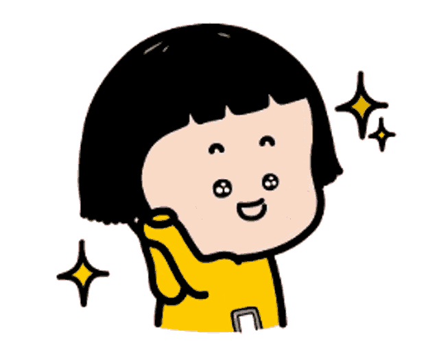 a cartoon drawing of a girl with short black hair and a yellow jacket