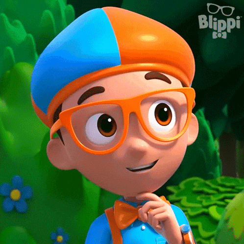a cartoon character from blippi wearing glasses and a hat