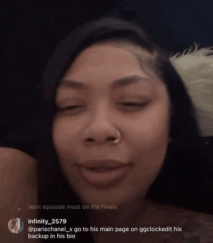 a close up of a woman 's face with the words next episode must be the finale on the bottom