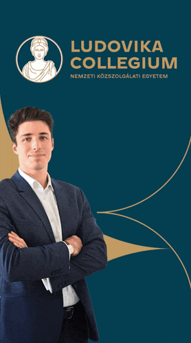 a man in a suit stands in front of a blue background that says ludolika collegium