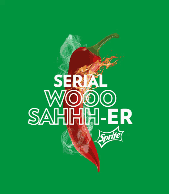 an advertisement for sprite with a red pepper on it