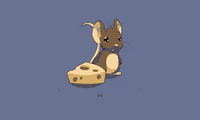 a cartoon mouse is sitting next to a piece of cheese with 1.53 % of the cheese missing