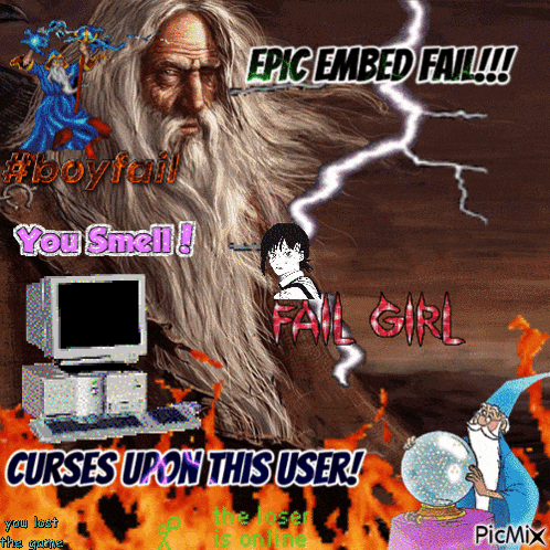 a picture of a wizard with the words epic embedded fail
