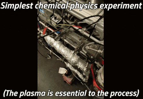 a picture of a chemical physics experiment with the caption simplest chemical physics experiment