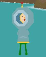 a cartoon character is standing in the water with a hood on