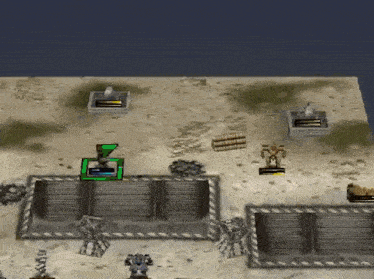 a video game is being played with a green robot in the center