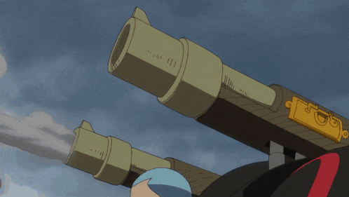a cartoon drawing of a cannon with a flame coming out of the top