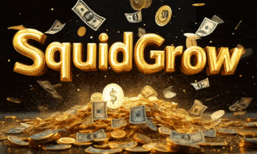 a pile of gold coins with the words squid grow