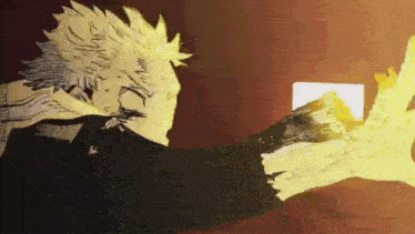 a man is holding a piece of paper in his hand while a fireball is coming out of his hand .