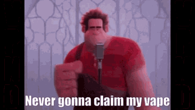 ralph from wreck it ralph is singing into a microphone .