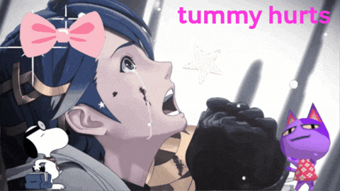 a picture of a girl with a pink bow on her head and the words tummy hurts