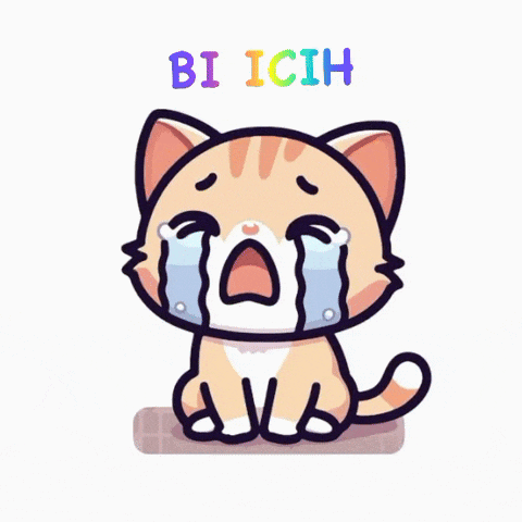 a cartoon cat is crying with the words bi icih behind it