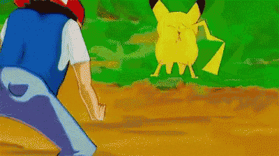 a pixelated cartoon of a man and a yellow pikachu
