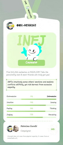 a screenshot of a personality test for the infj