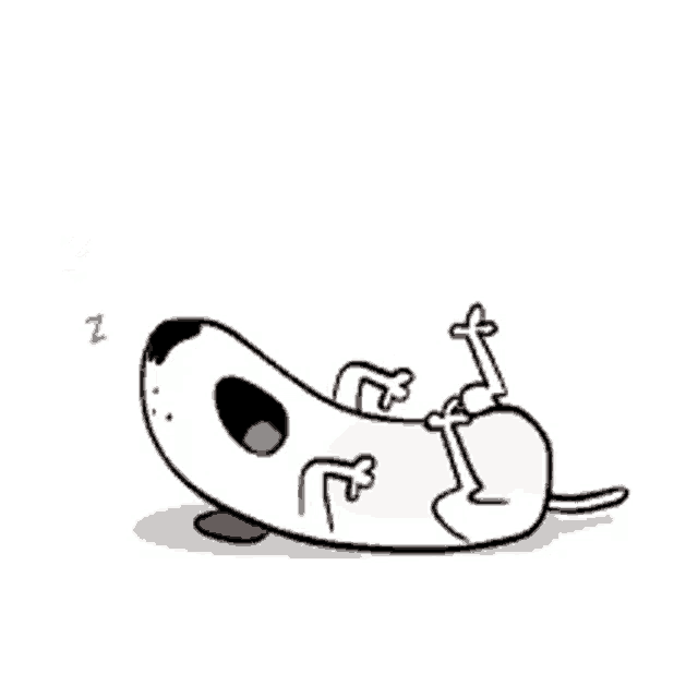 a cartoon dog is laying on its back with its eyes closed and sleeping .