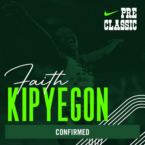 an advertisement for faith kipyegon confirmed by nike