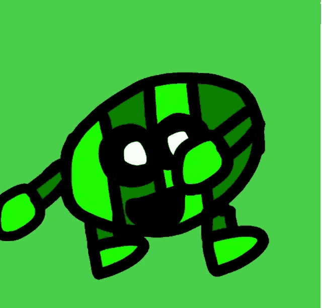 a cartoon drawing of a green and black watermelon with arms and legs .