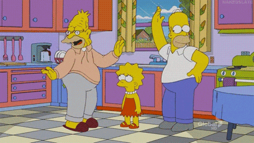 a cartoon of homer simpson and lisa simpson in a kitchen on global