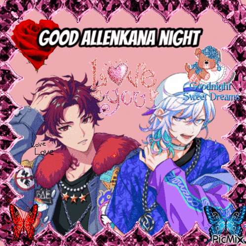 a good allen kana night greeting card with two anime characters