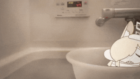a cartoon character is sitting in a bathtub with a gun pointed at her head