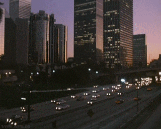 a vhs ninja video of a city skyline