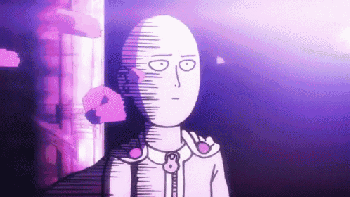 a cartoon of a man with a purple background is standing in front of a purple wall .