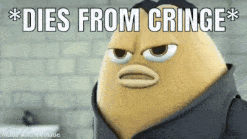 a cartoon character with an angry look on his face and the words dies from cringe
