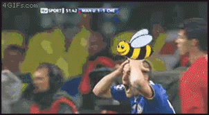 Soccer Play Trying To Get Bee Off Head GIF - Bee Bee Chase Get Off Me GIFs