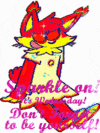 a cartoon drawing of a red squirrel with the words " sparkle on wednesday "