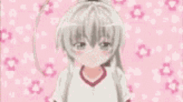 a girl in a white jacket is standing in front of a pink background with her arms outstretched .