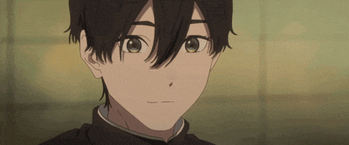 a close up of a young boy 's face with a slight smile on his face