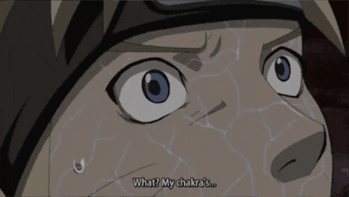a cartoon character says " what my chakra 's " at the bottom