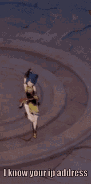 a video game character says " i know your ip address " at the bottom