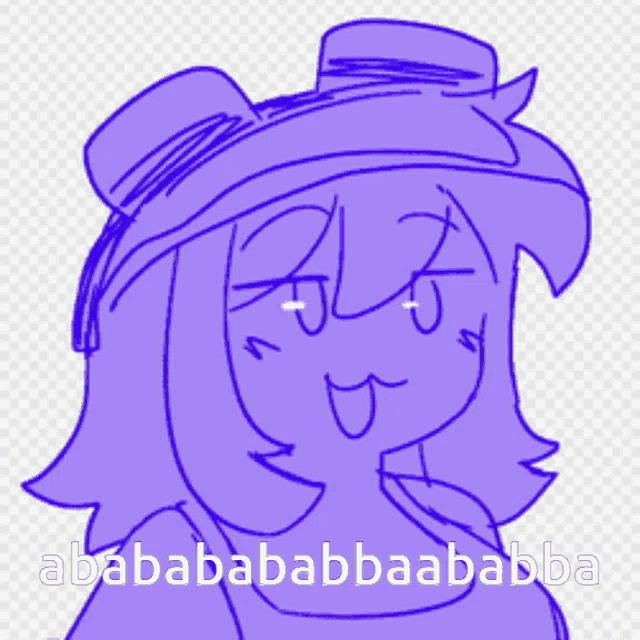 a drawing of a girl wearing a hat with the words abababababbaabba written below it