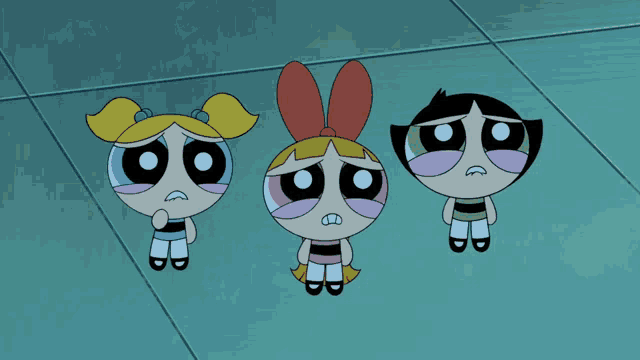 bubbles buttercup and blossom from the powerpuff girls are looking sad