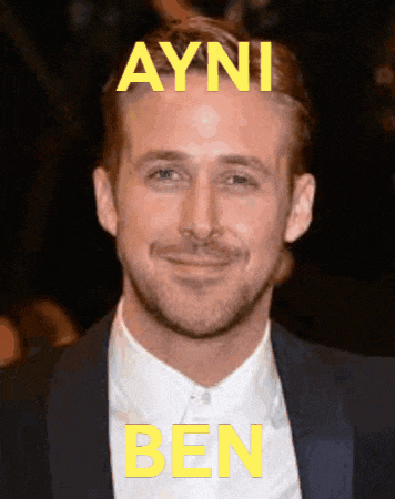 a close up of a man 's face with the name ayni ben written on it