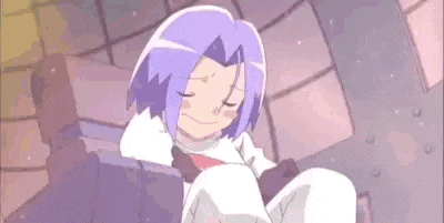 a cartoon character with purple hair is sitting on the floor with his eyes closed and smiling .