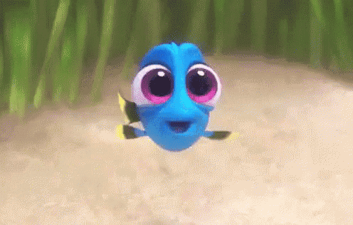 dory from the movie finding dory is flying through the air .