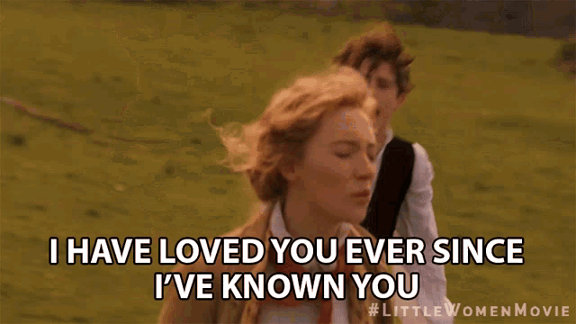 a man and a woman are running in a field and the man says i have loved you
